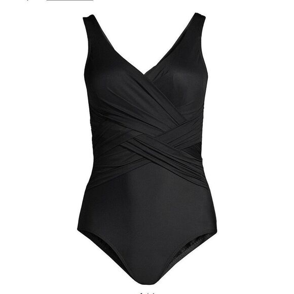 Lands End Womens Plus Size SlenderSuit Tummy Control V-neck Wrap One Piece Swims - Picture 1 of 11
